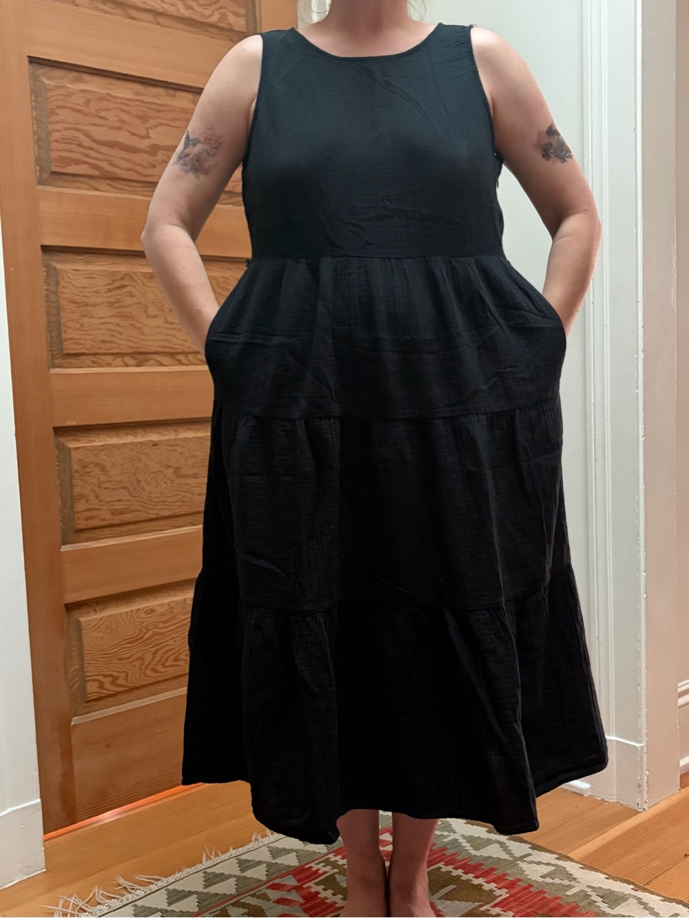 Black Sleeveless Tiered Midi Dress - Woman's Elegant Summer Dress by J crew